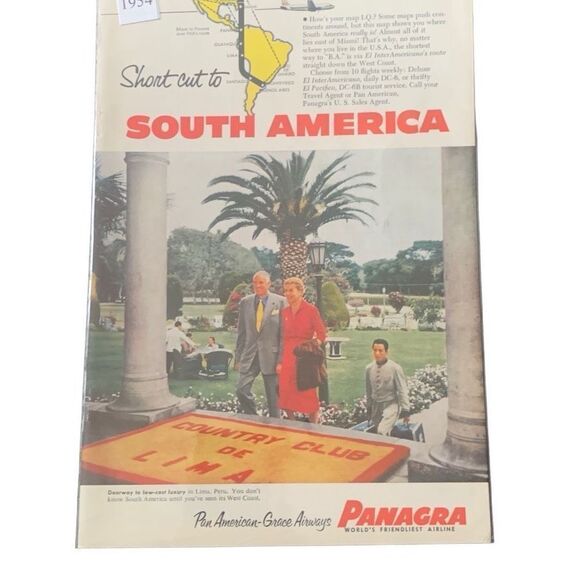 Vintage 1954 Pan American Grace Airways Friendliest Airline Ad Advertisement - Picture 2 of 4